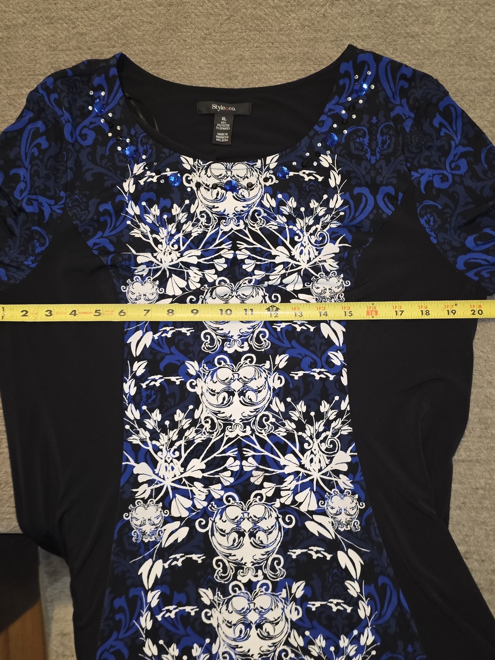 Style & Co. Black, Blue and White Long Sleeve Scoop Neck Top/ Mini Dress XL